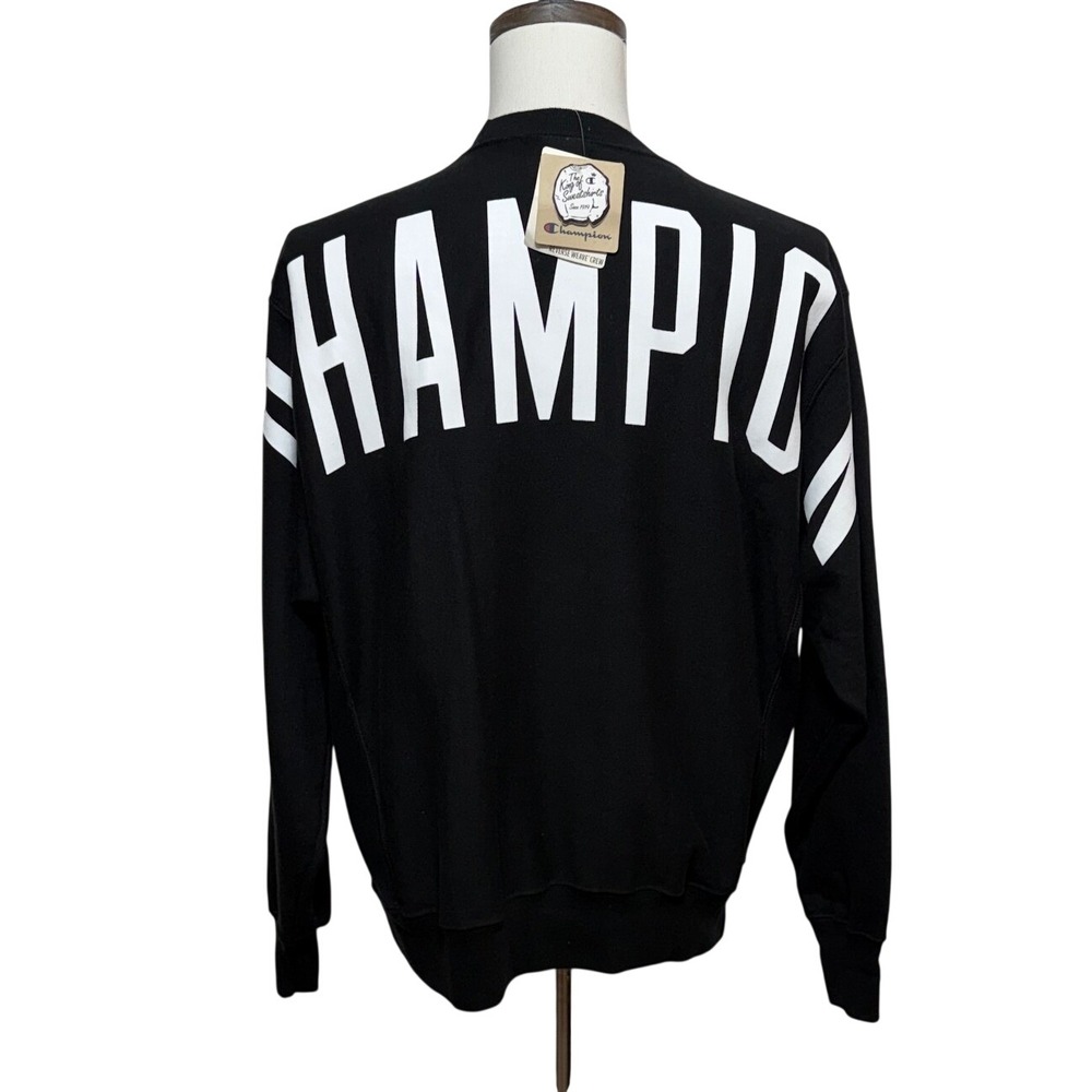 NEW Champion Sweatshirt Men Large Black Reverse Weave Crewneck Big Logo Pullover